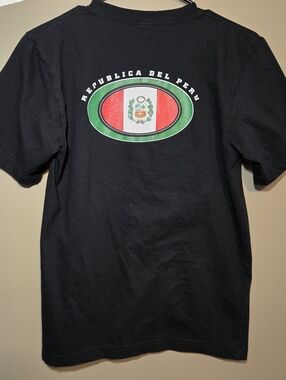 Morpho Men's Flag Black T-Shirt Small 100% Peruvian Cotton Republica Del Peru
